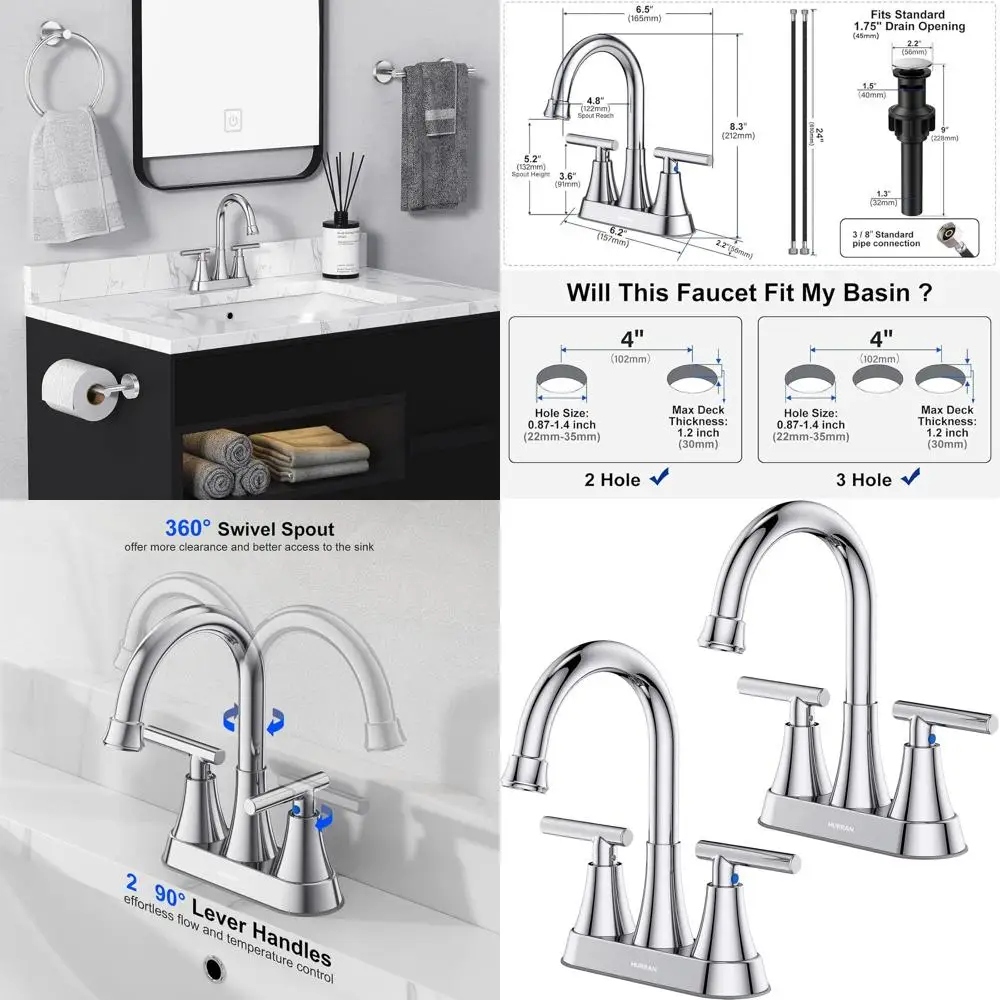 

2-Pack 4 Chrome 3-Hole Bathroom Sink Faucet with Pop-Up Drain and Hoses, Lead-Free Stainless Steel Vanity Faucet for RV Use