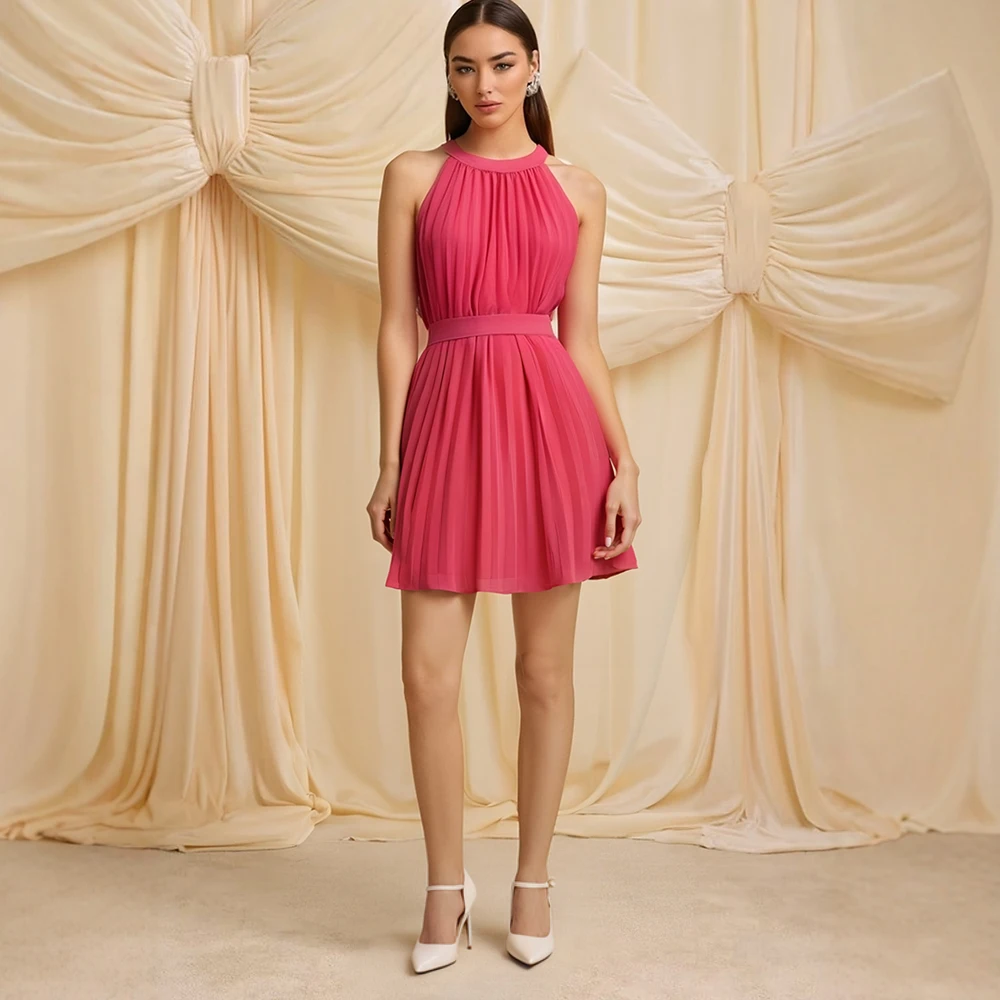 فساتين نسائية ربيعية كاجوال نحيفة تناسب لون سادة قابلة للطي بدون أكتاف ورقبة رسن فساتين كامي صغيرة للإجازات #3