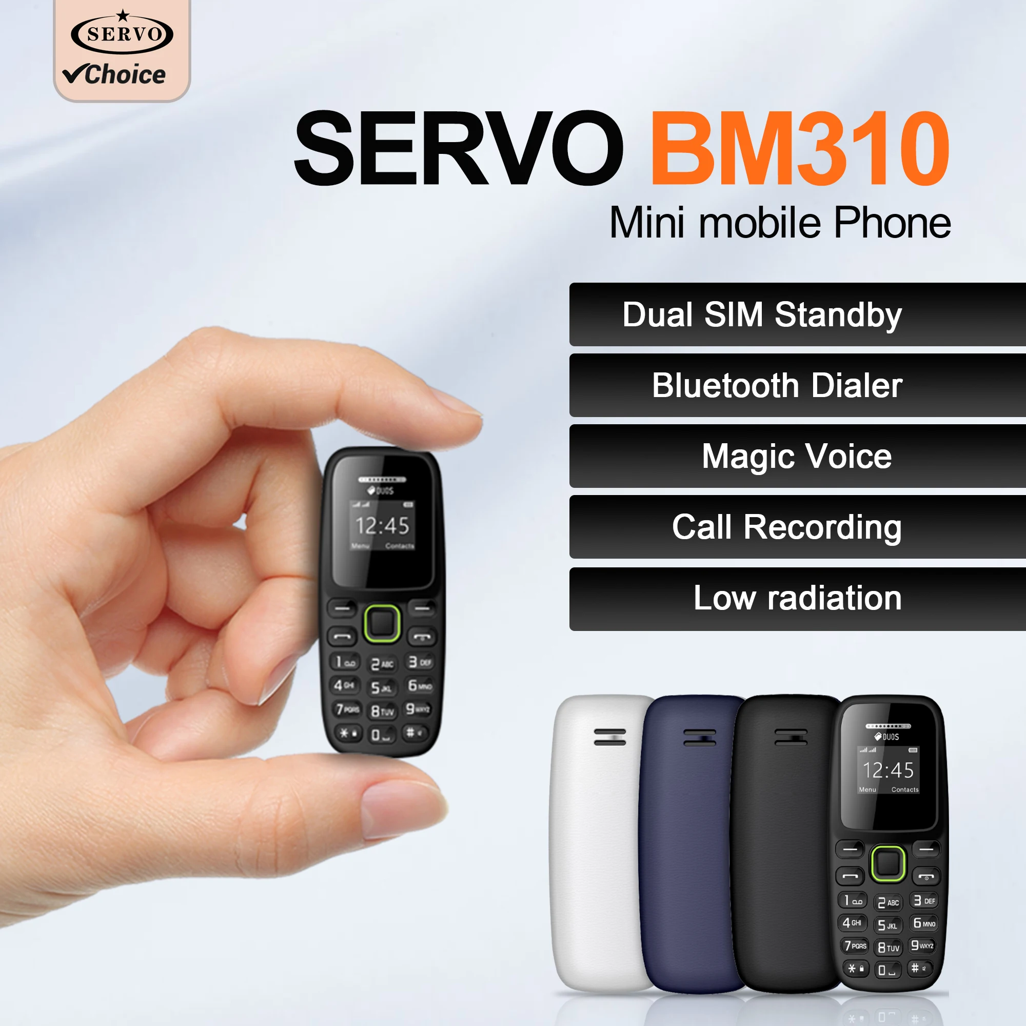 SERVO BM310 Super Mini Mobile Phone 2G GSM Dual SIM Bluetooth Dialer Call Recording Magic Voice Smaller Button Backup Cellphones