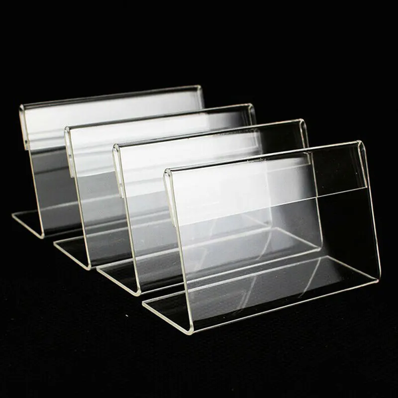 10pcs Acrylic Clear Plastic Stand Desk Sign Label Frame Price Tag Display Paper Card Holders Frame L-shaped Transparent Card