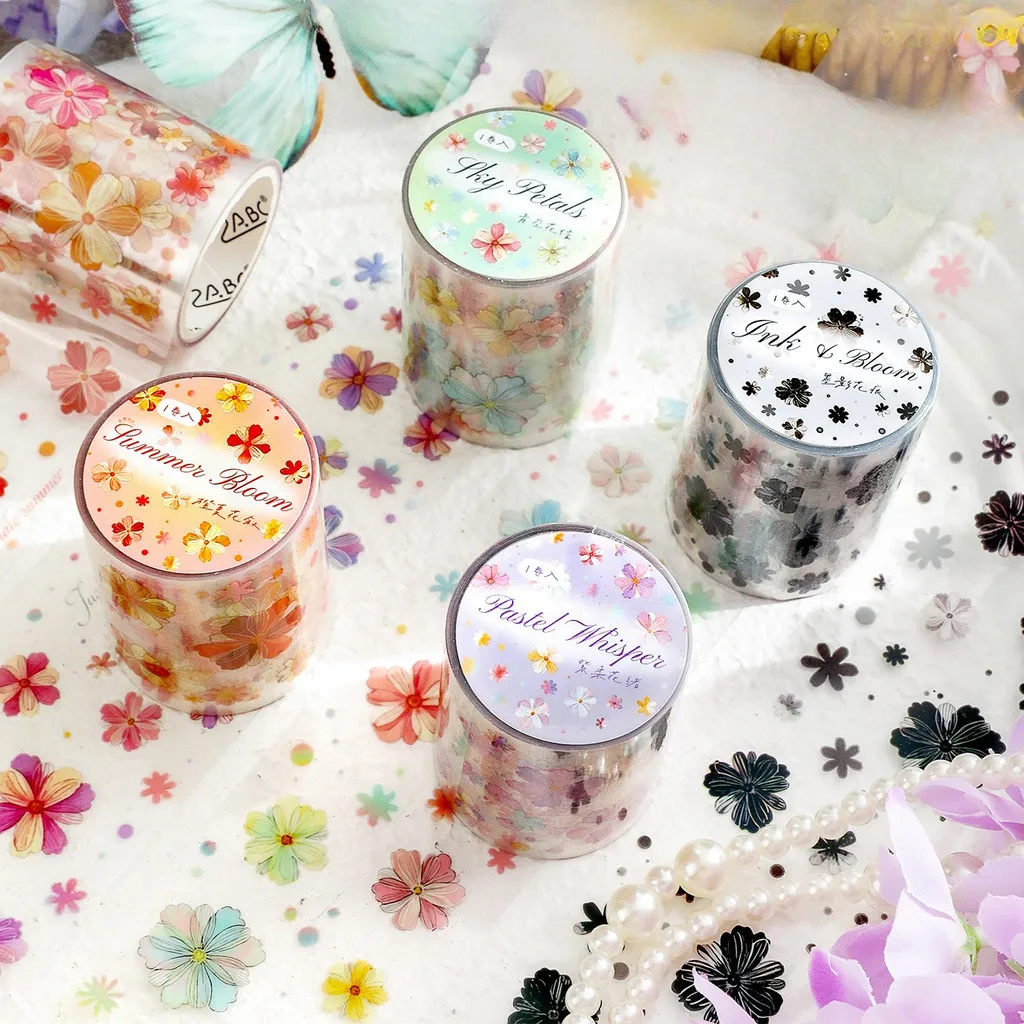 Journamm 50mm*2m Flower PET Tape Stickers Journal Decor Adhesive Masking Tape Scrapbooking Collage Diary Stationery Sticker