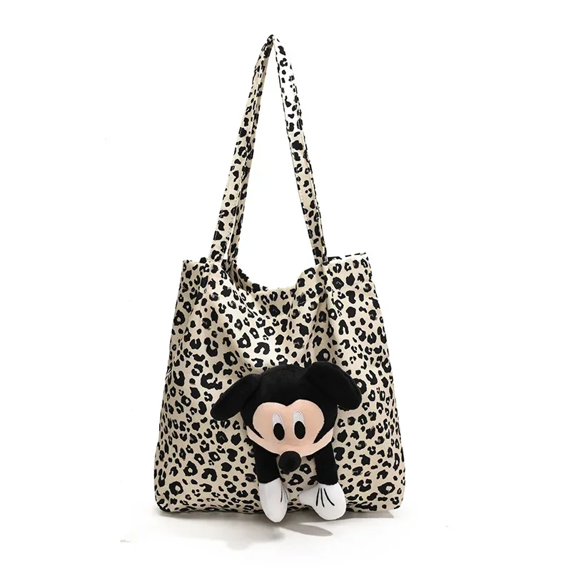 Nova bolsa de boneca tridimensional de desenho animado do Mickey Mouse da Disney elegante e simples com estampa de leopardo bolsa de ombro casual