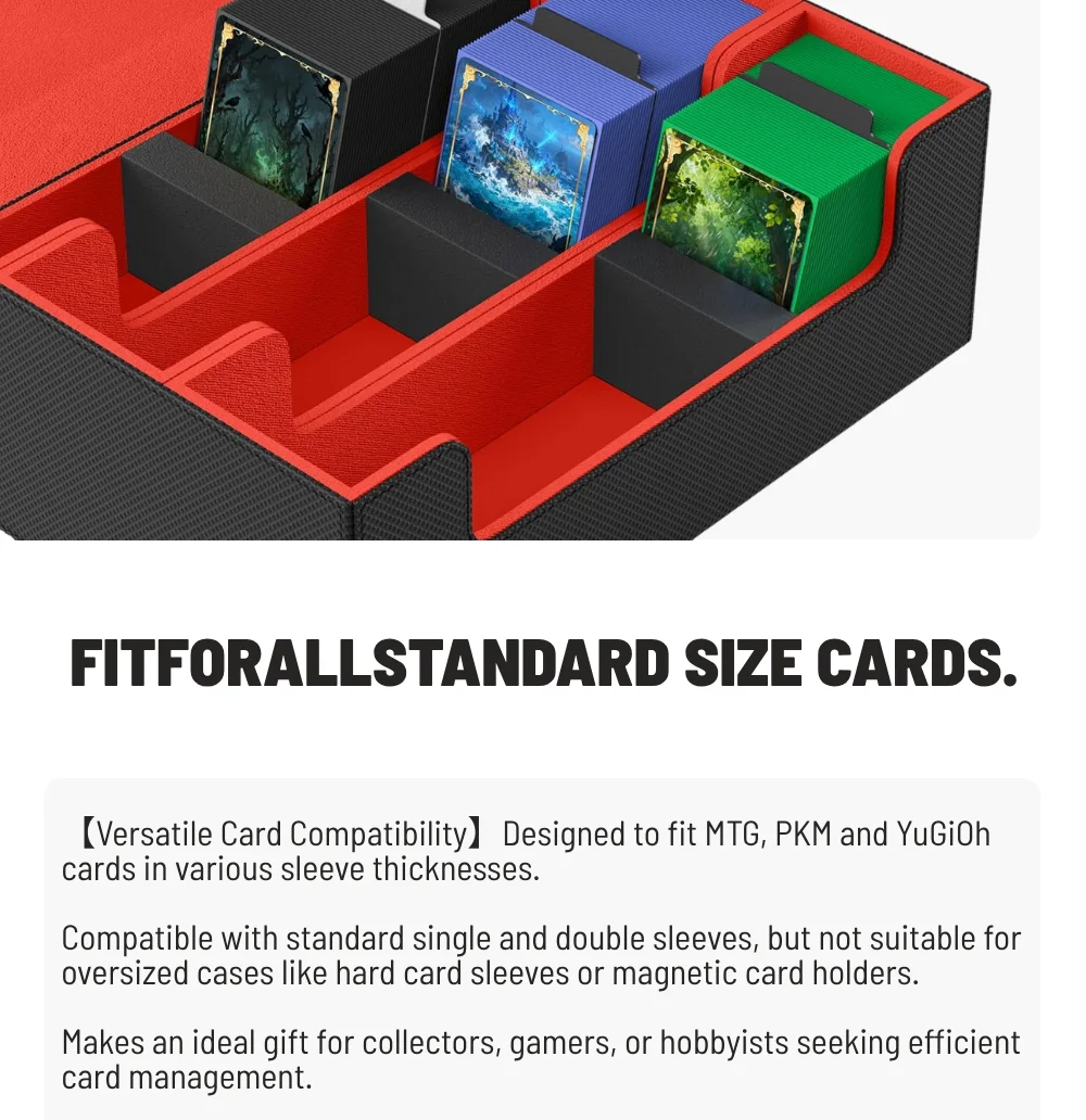 Sammelkarten-Aufbewahrungsbox, für 1800+ Karten mit Hüllen, Magnetverschluss PU-Leder Deckbox für MTG Pokemon YuGiOh Sportkarten Organisation – Detail 3