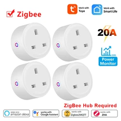 20A Tuya Zigbee Socket Smart Plug UK Adapter Home Outlet with Energy Monitor Timer Voice Alexa Google Home Work with ZigBee Hub