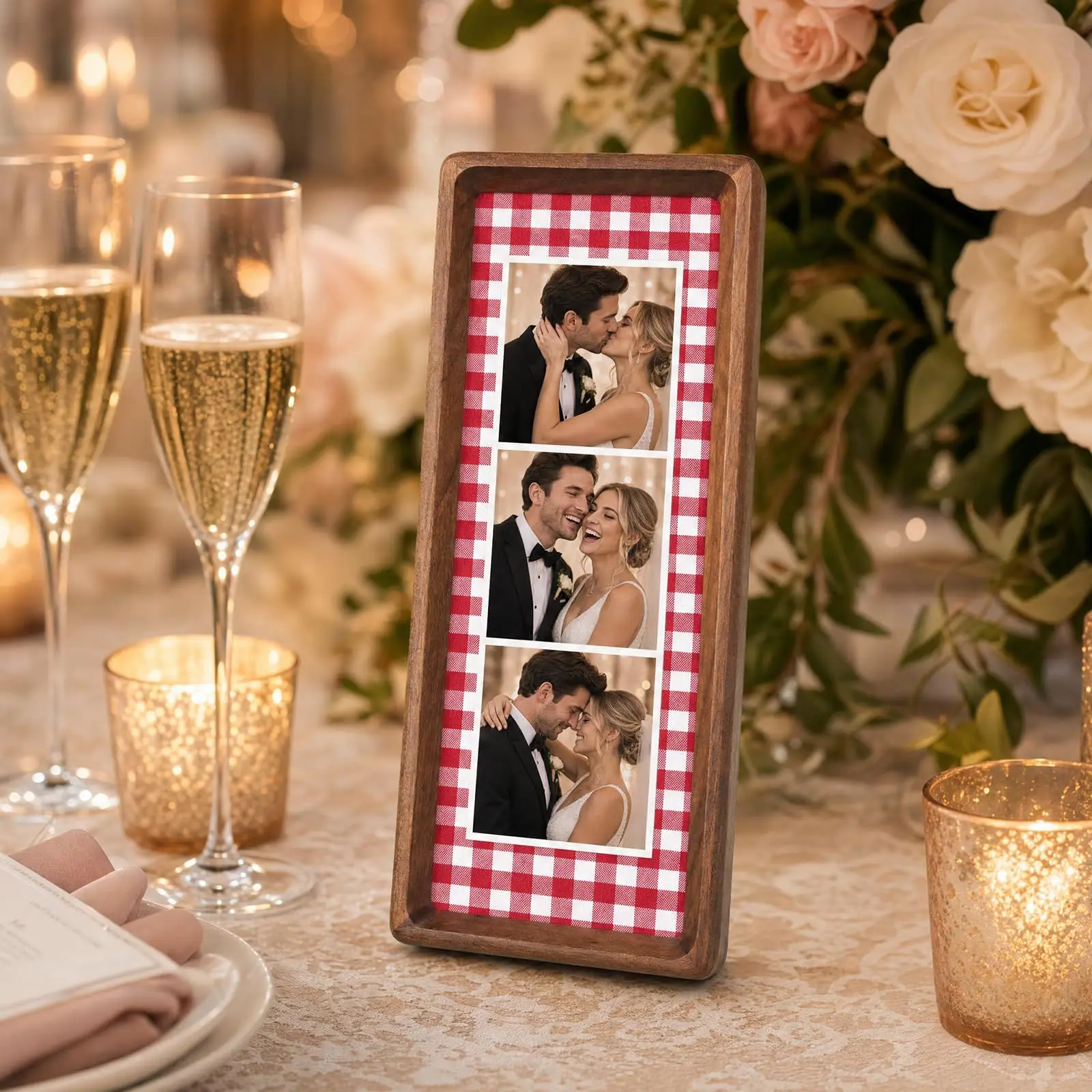 Paar-Fotostreifenrahmen, personalisierter Fotobox-Bilderrahmen, gestreifter Stoffrahmen, Jubiläumsgeschenk für Paare, Hochzeitsandenken – Detail 5