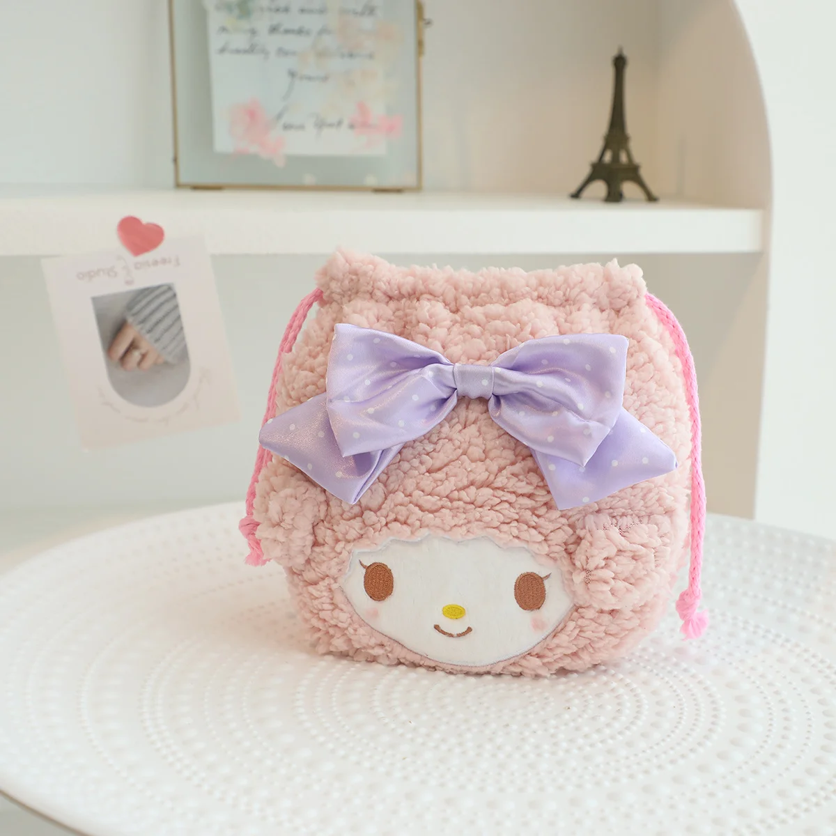 Japanese Style My Melody Drawstring Bag Kawaii Anime Cosmetics Storage Bag My Sweet Piano Plush Bag Coin Purse Xmas Gifts Girl