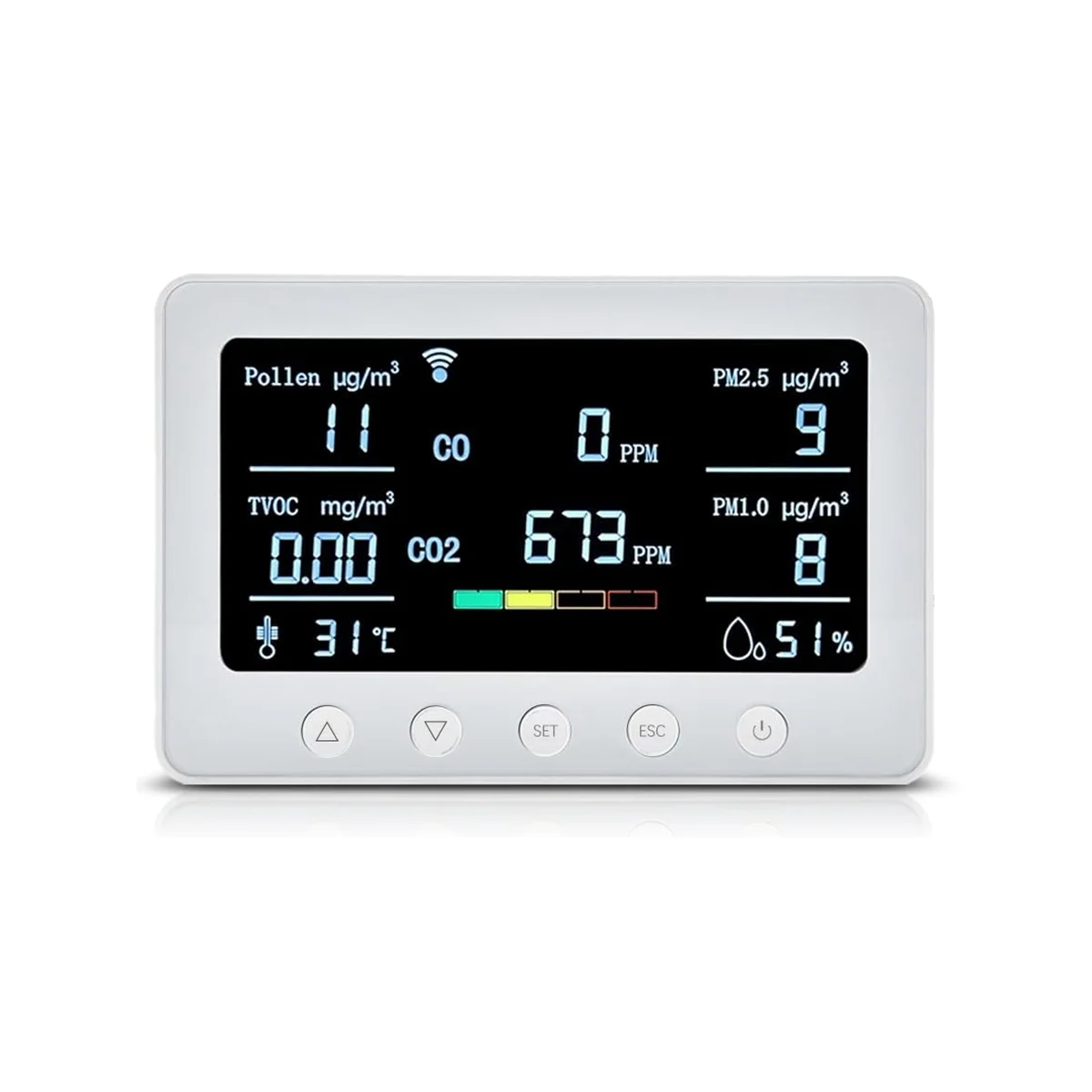 

US Plug, Wi-Fi Air Quality Monitor Detects Pollen/TVOC/CO/CO2/PM2.5/1.0/Temp/RH, IoT Controller, RS485 Data Logger