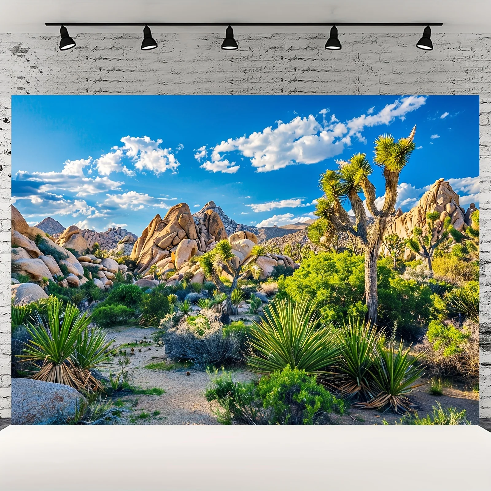 Multi functional desert landscape background banner with cacti, sandstone, and mountain views - polyester fiber