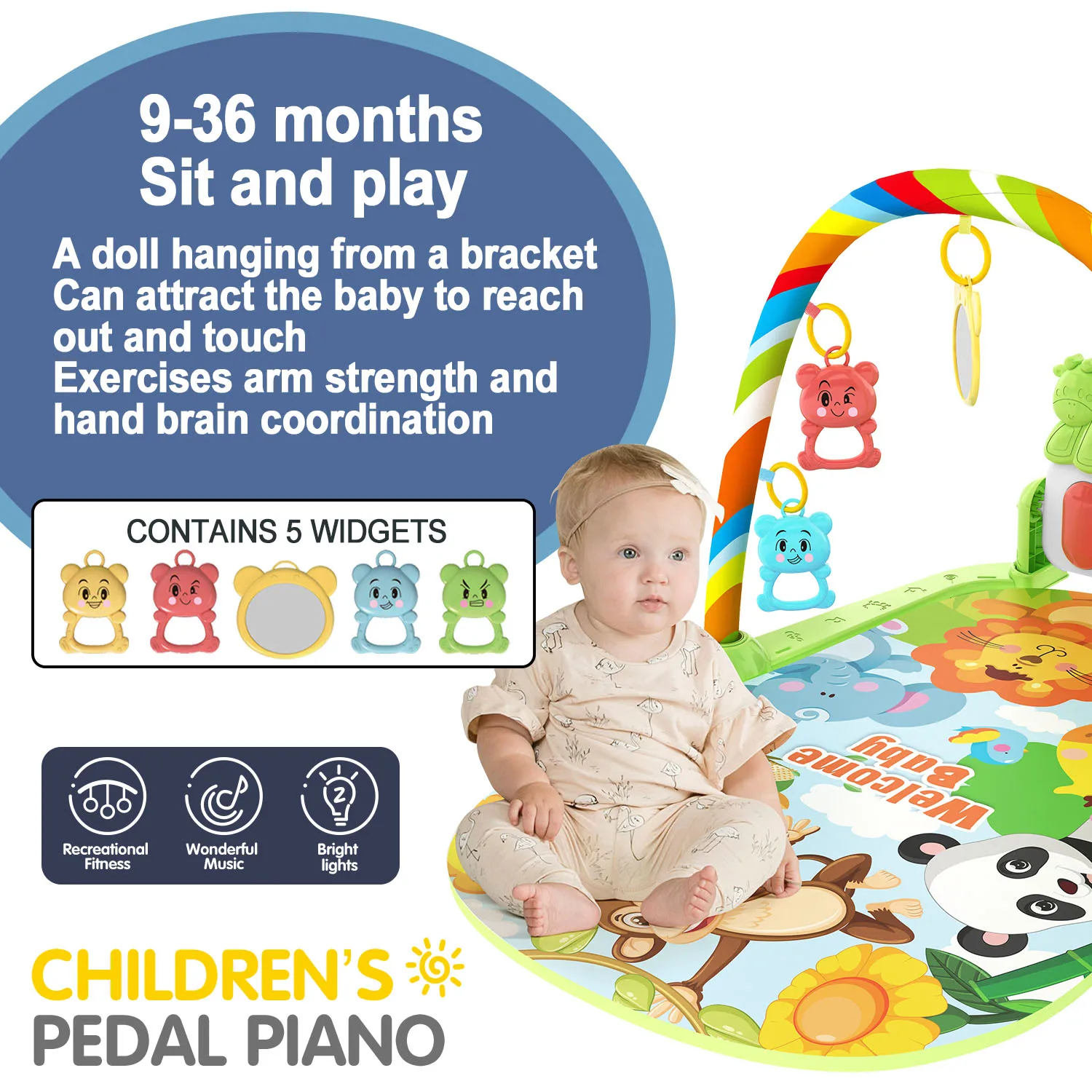 Children\'s pedal piano education early education music fitness baby music fitness equipment toy light crawling mat