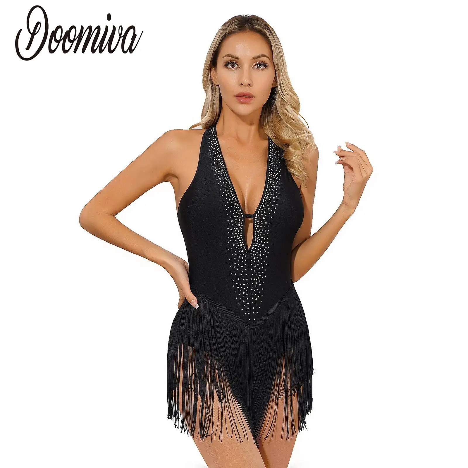 

Women's Latin Dance Costumes Adult Fringe Backless Dress Professional Sumba Dancing Dresses Tassels for Salsa Dancewear