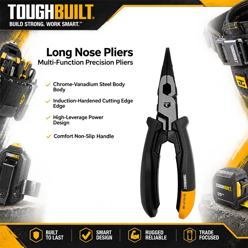 Toughbuilt TB-H3-21-06 6-Inch Multi-functional Needle-Nose Pliers, Comfortable Handle, Effort-Saving Hand Tool