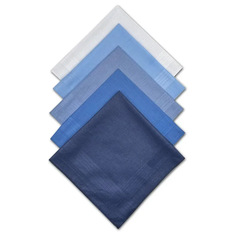 

5Pcs 40x40cm 100% Cotton Solid Color Blue Series Pocket Squares Towels Men Handkerchiefs Suit Sweat Hankies Party Gift