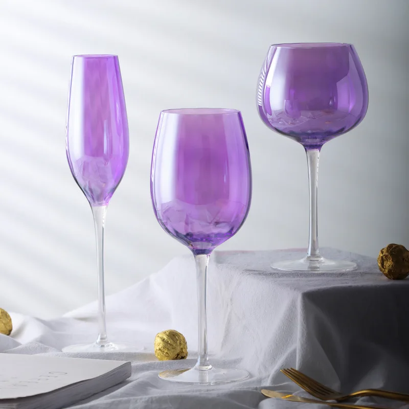 

2pcs Violet Glass Cup Handmade Goblet Wine Glass Ins Purple Glass Champagne Glass Set Martini Glass for Wedding Party Bar