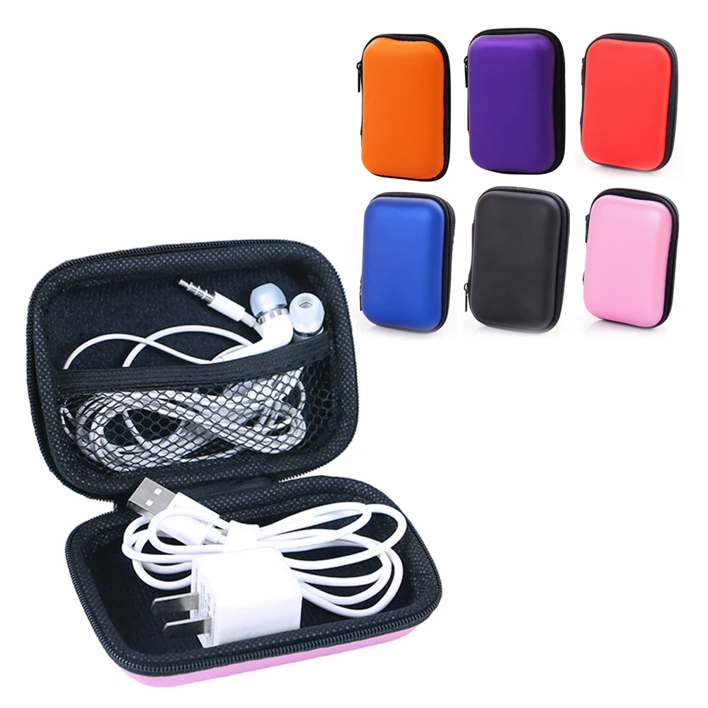 Saco portátil do armazenamento do fone de ouvido, saco do armazenamento do curso, estojo de carregamento, organizador do cabo do USB, saco do cabo do auricular, saco quadrado do zíper, 2Pcs