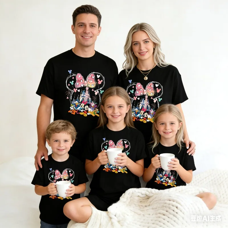 

Футболка с принтом Disney Mickey Family, летняя женская повседневная модная футболка большого размера, топ для родителей и детей, повседневная одежда для дома и прогулок