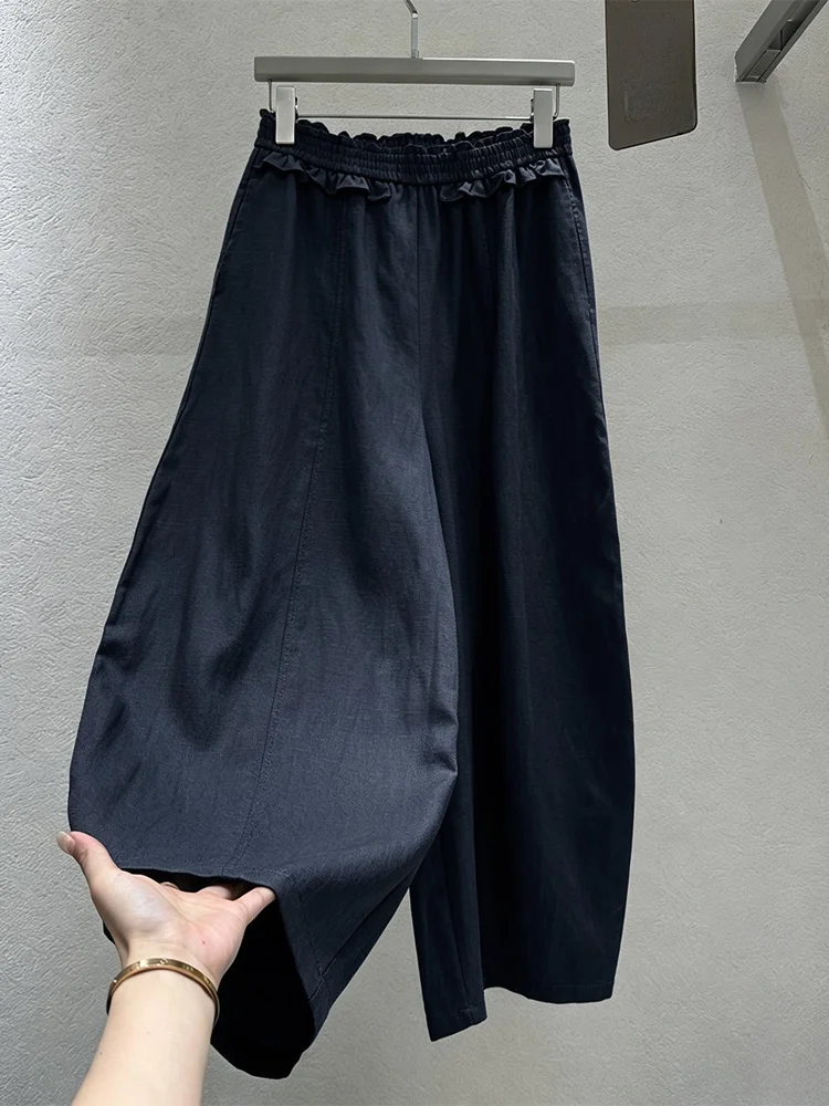 High Waist Wide Leg Pants Women's Fashion Spring Autumn Loose Fit Casual  Linen Pants Asymmetrical Hem Turn up Design