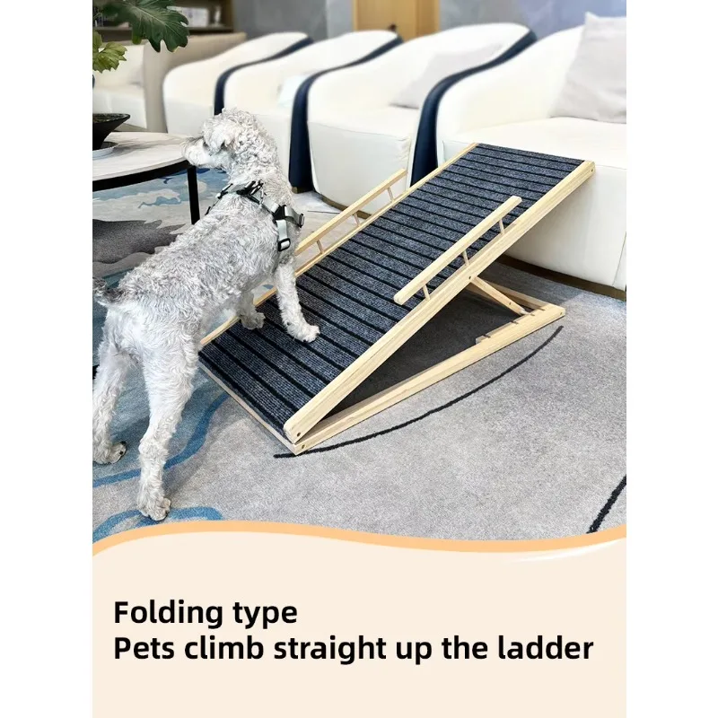 Solid Armrests Small Wooden Dog Ramp Travel-friendly Pet Stairs with Animal Pattern Young Dog Bed Ramp
