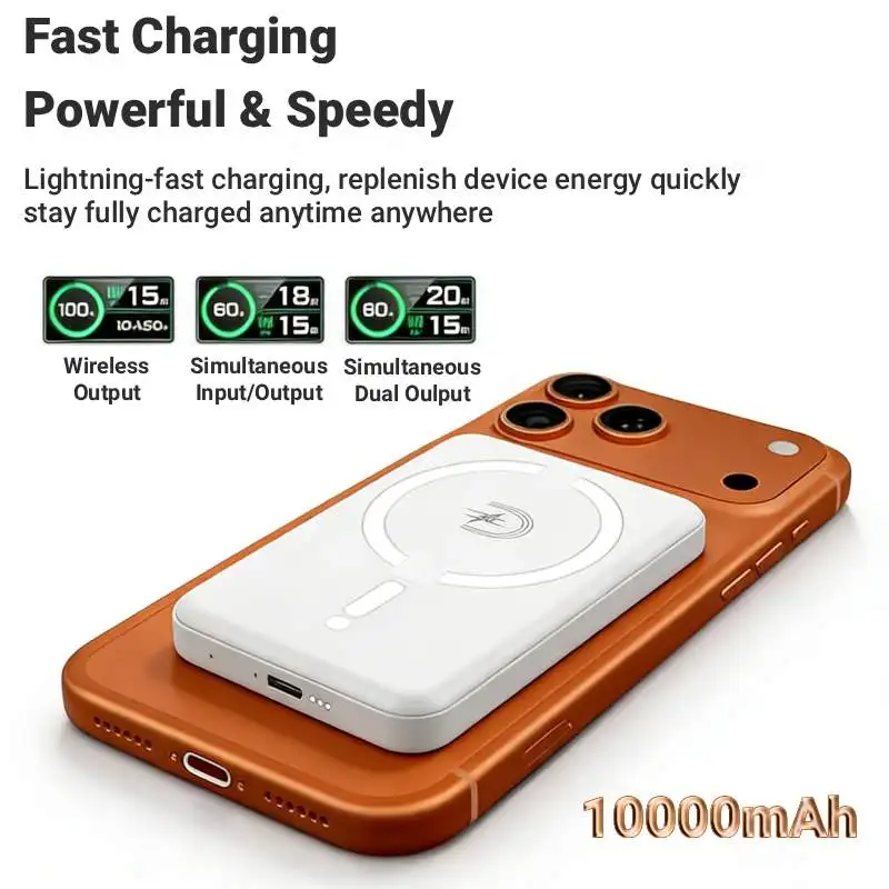 Power Bank 10000mAh, 15W Wireless 20W PD Fast Charging Portable Charger, Strong Magnetic Battery Pack for iPhone 17/16/15/14/13