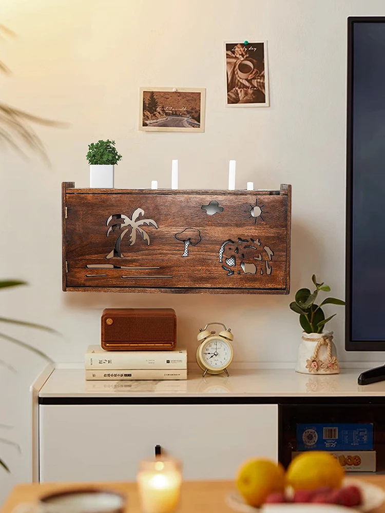 

Solid Wood Wireless Router Storage Box Wall-mounted Non-punching Shelter Box Wall-mounted WiFi Rack