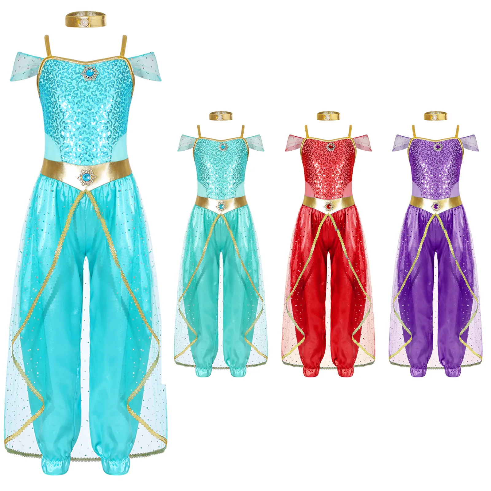 Kids Girls Arabian Princess Cosplay Costume Children Arabian Lamp Christmas Dress Halloween Evening Dress Sequins Jumpsuit