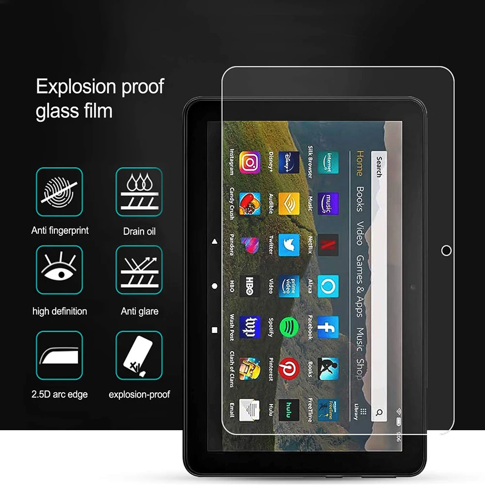 2Pcs Tempered Glass for  Fire HD 8(2017) alexa 9H Explosion Proof Anti-fingerprint Full Film Tablet Cover Screen Protector