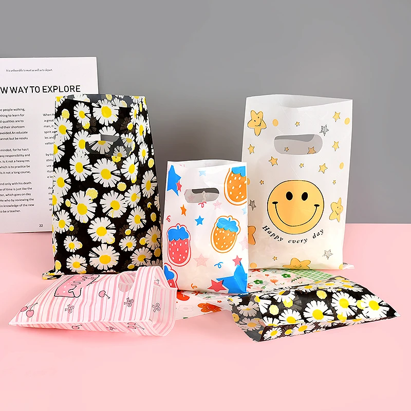 

20pcs Multi- Patterns Small Plastic Bags Jewelry Bracelet Candy Packing Decor Mini Gift Packing Handle Bag Small Shopping Supply