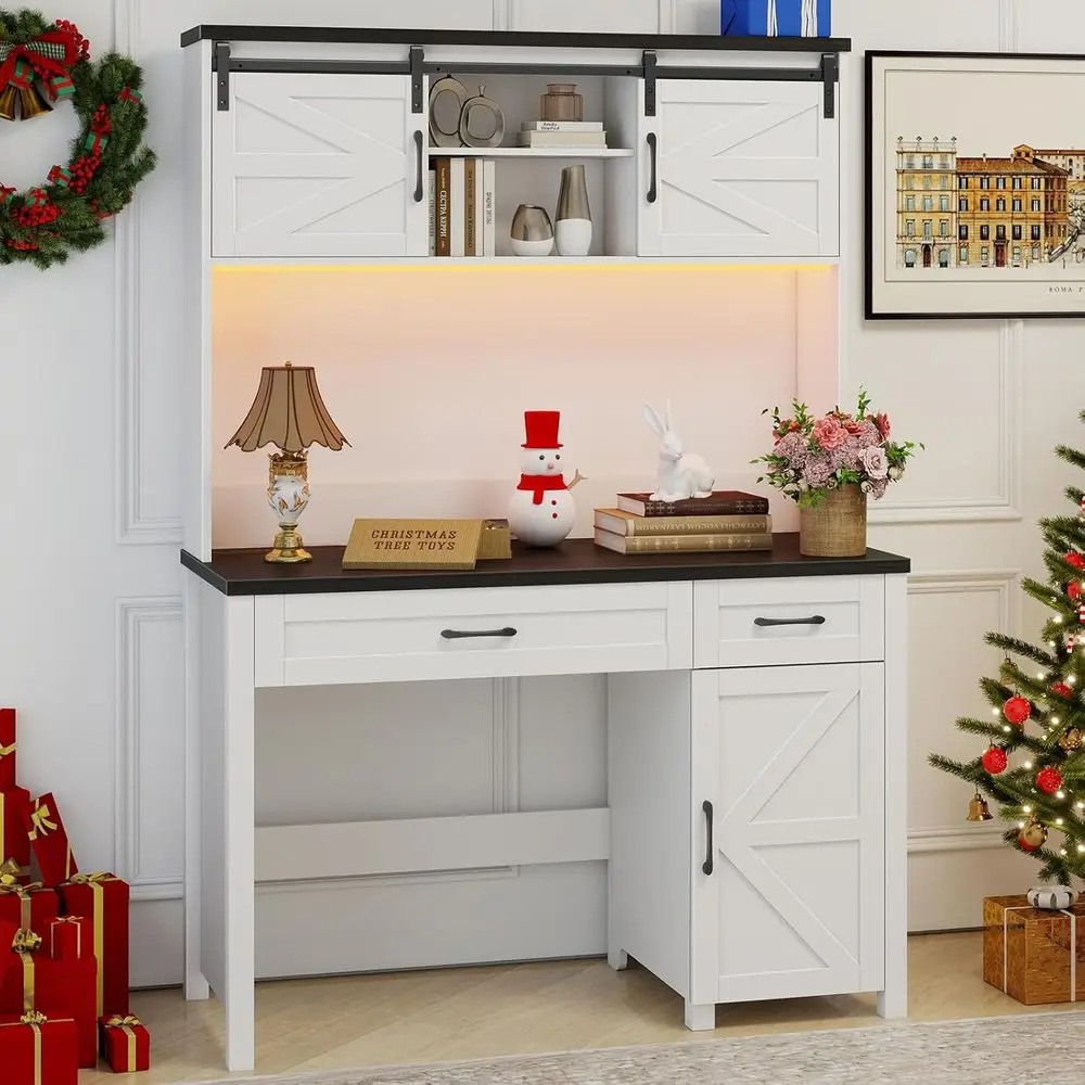 

Современный офисный стол 47 с местом для хранения, LED-подсветкой и зарядной станцией для дома или офиса (черный)