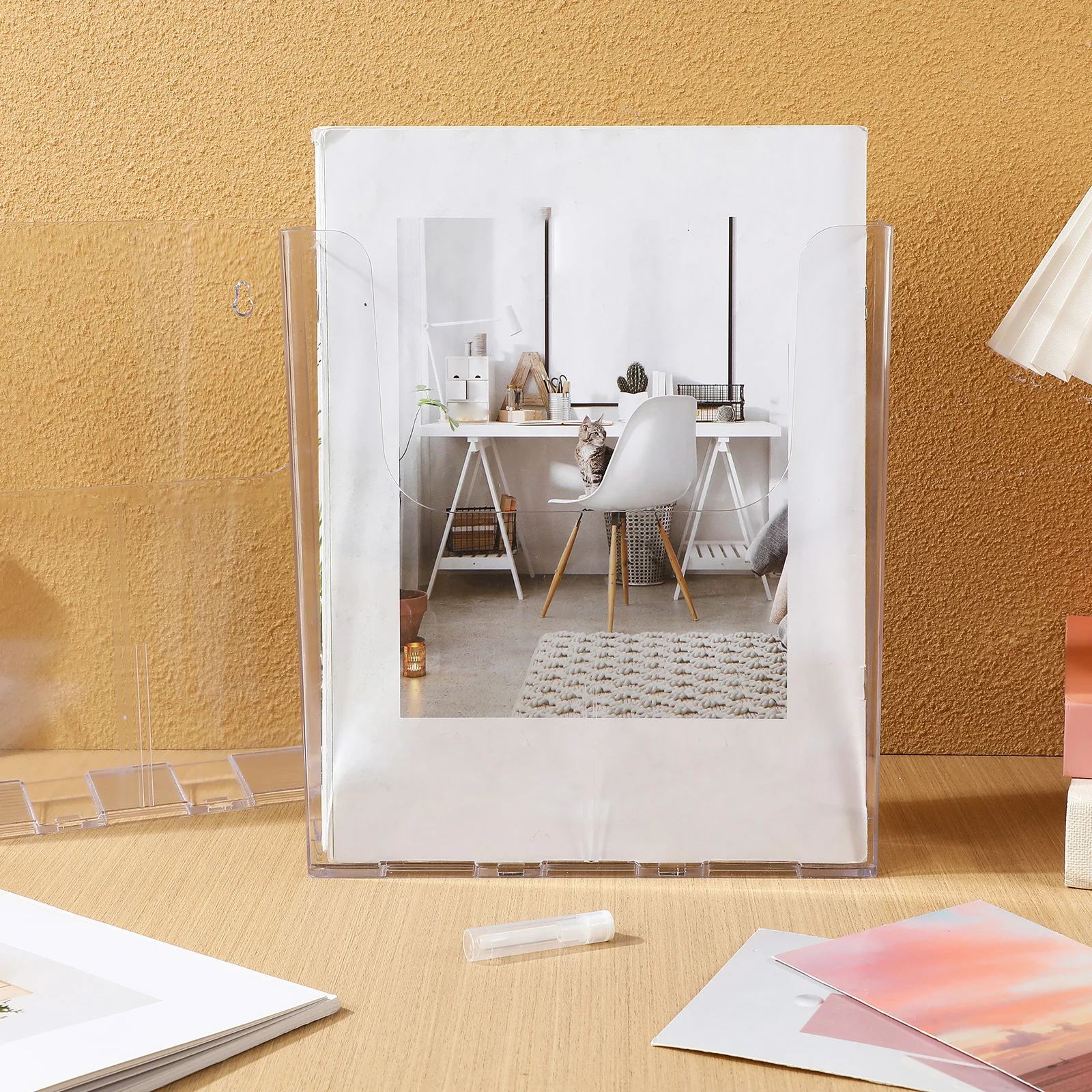 

4 Pcs Wall Mount Brochure Holder Acrylic Magazine Literature Stand Flyer Display Organizer Storage Clear Plastic Pamphlet Home