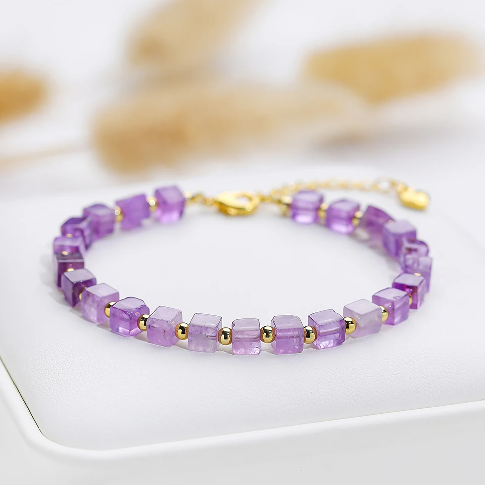 4*4MM Naturnal Stone Square Beads Bracelets on Hand  Bangle Fashion  Jewelry For Women Amethyst Handwork Amazon