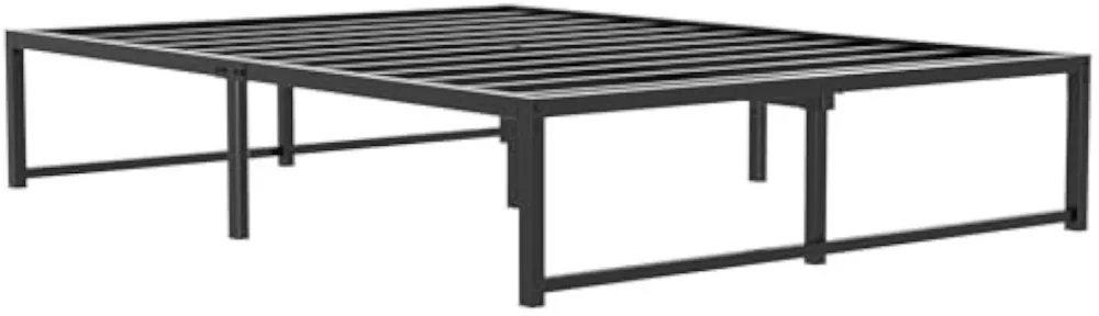 Marco de cama completo de 14" de alto/Base de colchón con plataforma de metal/No necesita somier