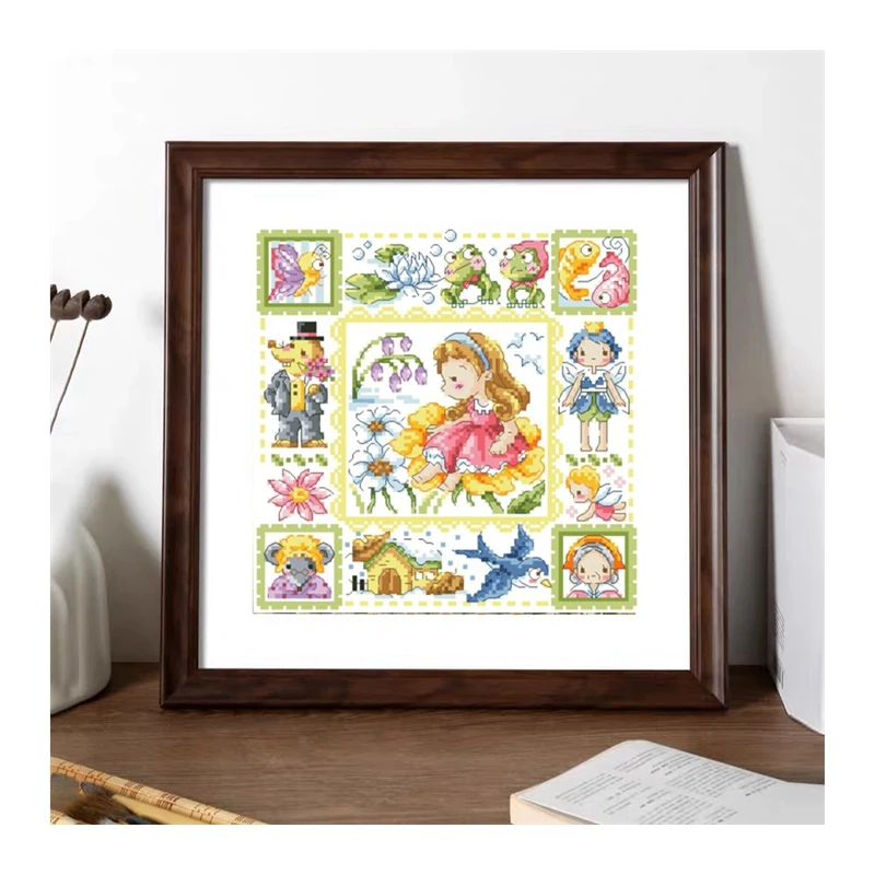 Cross-stitch set: Cute Little Princess Cartoon 28ct, 18ct, 14ct