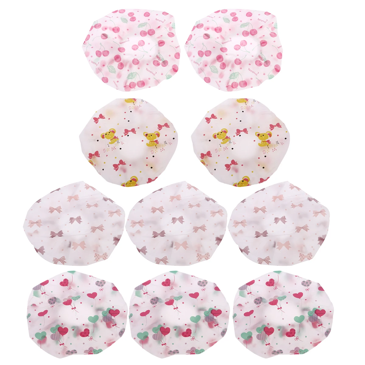 

10Pcs Waterproof Shower Cap For Women With Fashionable Bowknot Balloon Cherry Design Adult Accessories