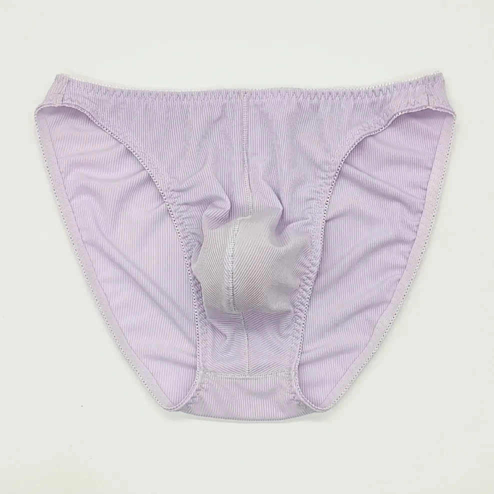 Man's Purple Strip Design Silky Touch Cooling Panty Briefs BF Gifts Harajuku