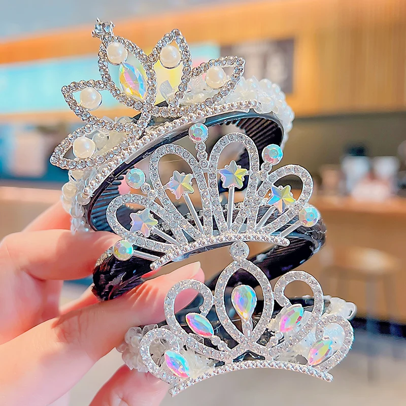 2022 ילדים חמוד מתוק מבריק פנינת כתר קישוט שיער קליפים בנות יפה שיער טפרי סיכות אופנה שיער אבזרים