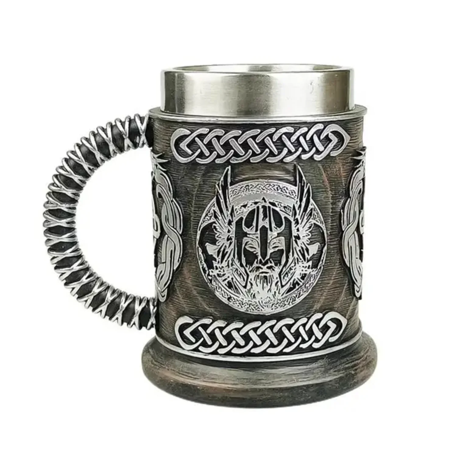 German Bucket Beer Mug Medieval Nordic Mythology God of War Odin Cup Vintage Stainless Steel Cafe Tea Cup  Draft Beer Mug