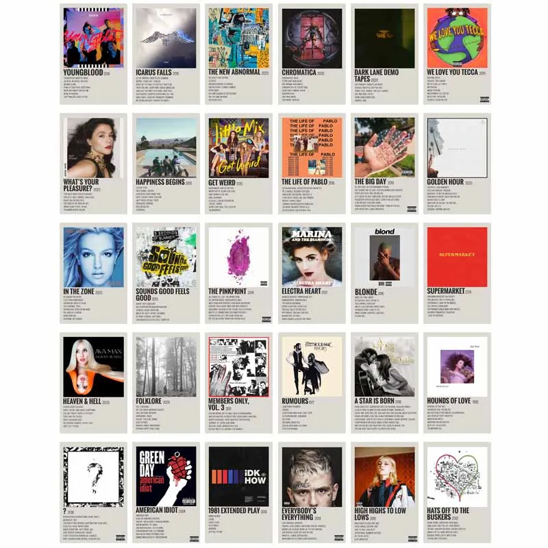 

30pcs Pop Singer Album Cover Art Poster Cards Set Room Wall Decor Collage Kit Prints Dorm Decoration Mural Photo Prop Teens Gift