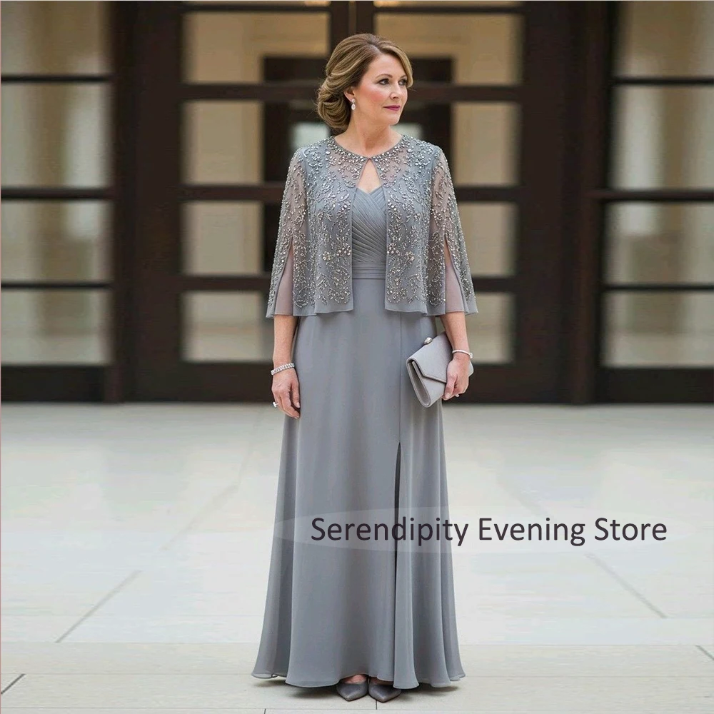 2-teilige Kleider für die Brautmutter für Damen, elegantes Abend-Partykleid mit Jacke, lange formelle Kleider für Hochzeiten – Detail 2
