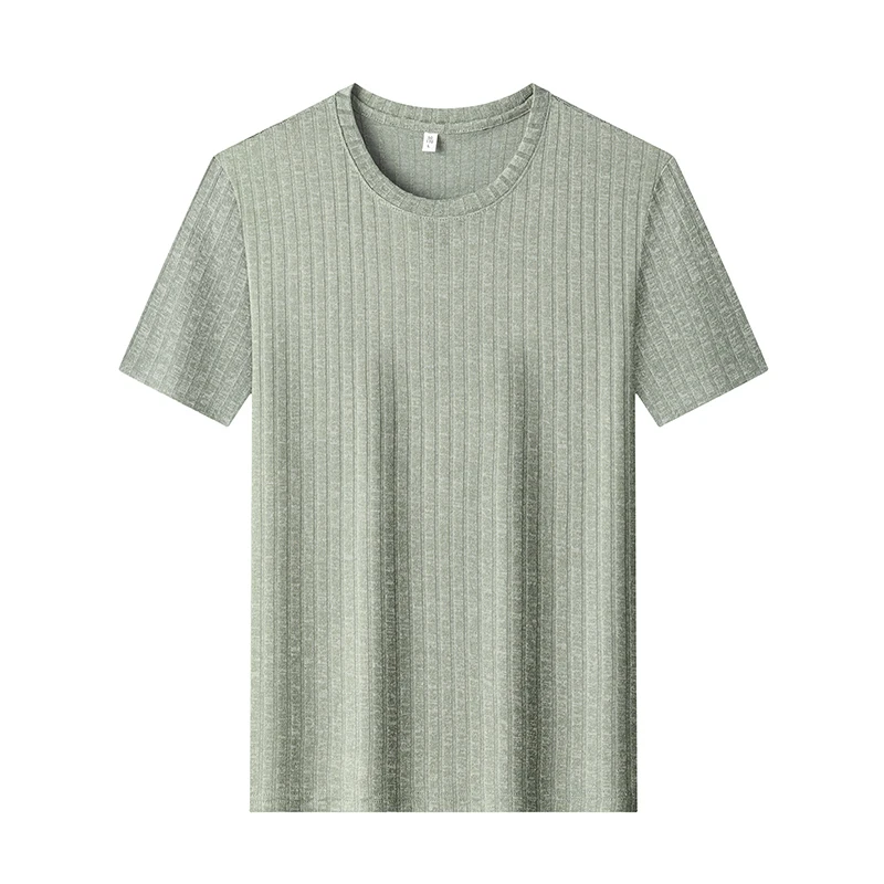 Herren Gestricktes Geripptes Gestreiftes T-Shirt Kurzarm O-Ausschnitt Atmungsaktiver Komfortabler Stoff Sommer Lässig Geschäftlich Tägliche Kleidung – Detail 24