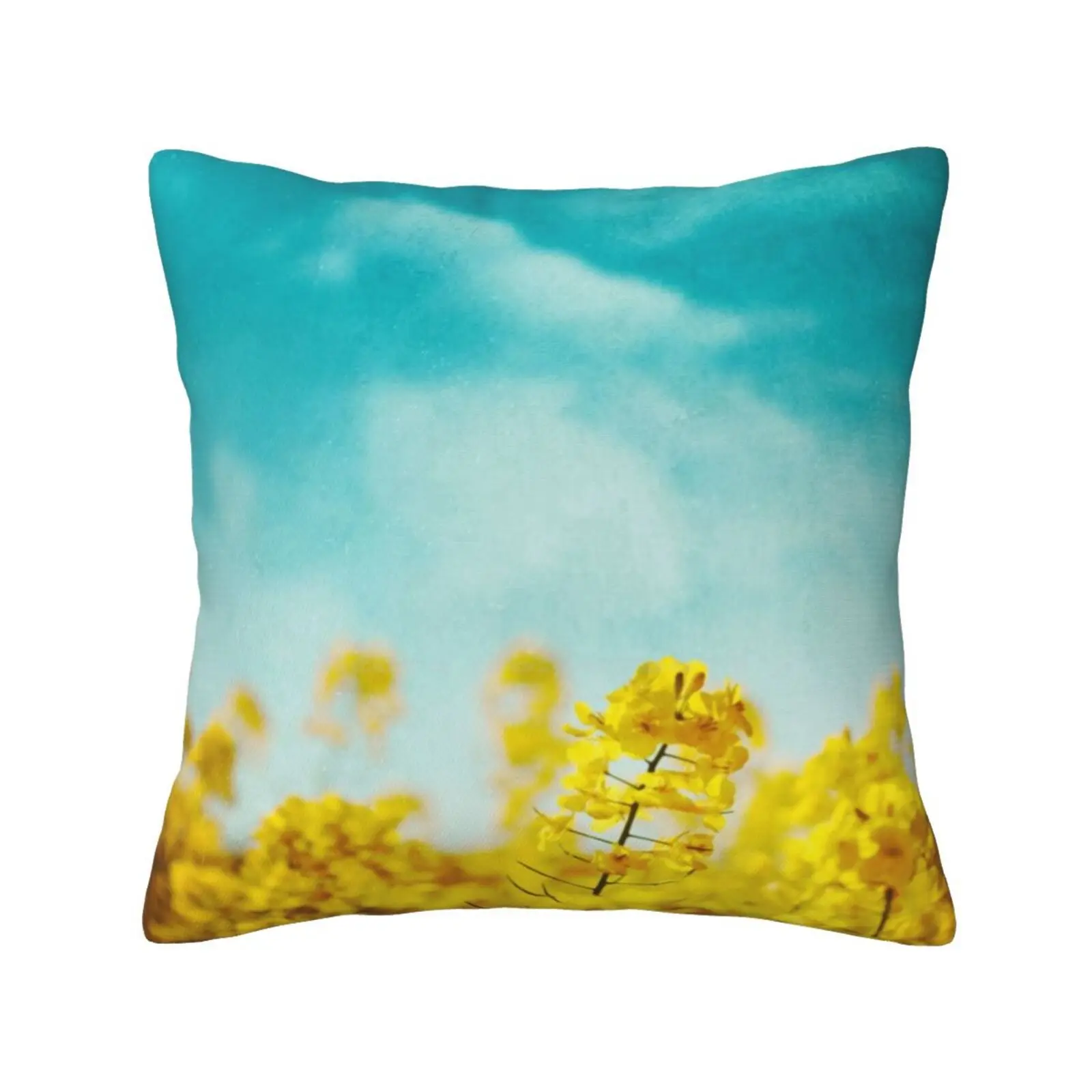 Spring Time-Blooming Rapeseed Flowers Throw Cushion Pillow Cover Rape Seed Flowers Canola Yellow Rural Impressionistic Field