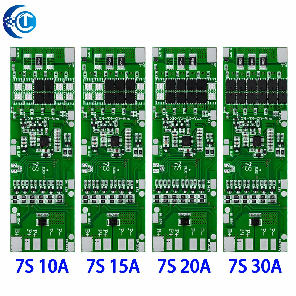 7S 10A/15A/20A/30A  24V BMS Li-ion 18650 Battery Charge Board With Balance Function Short Circuit / Temperature Protection