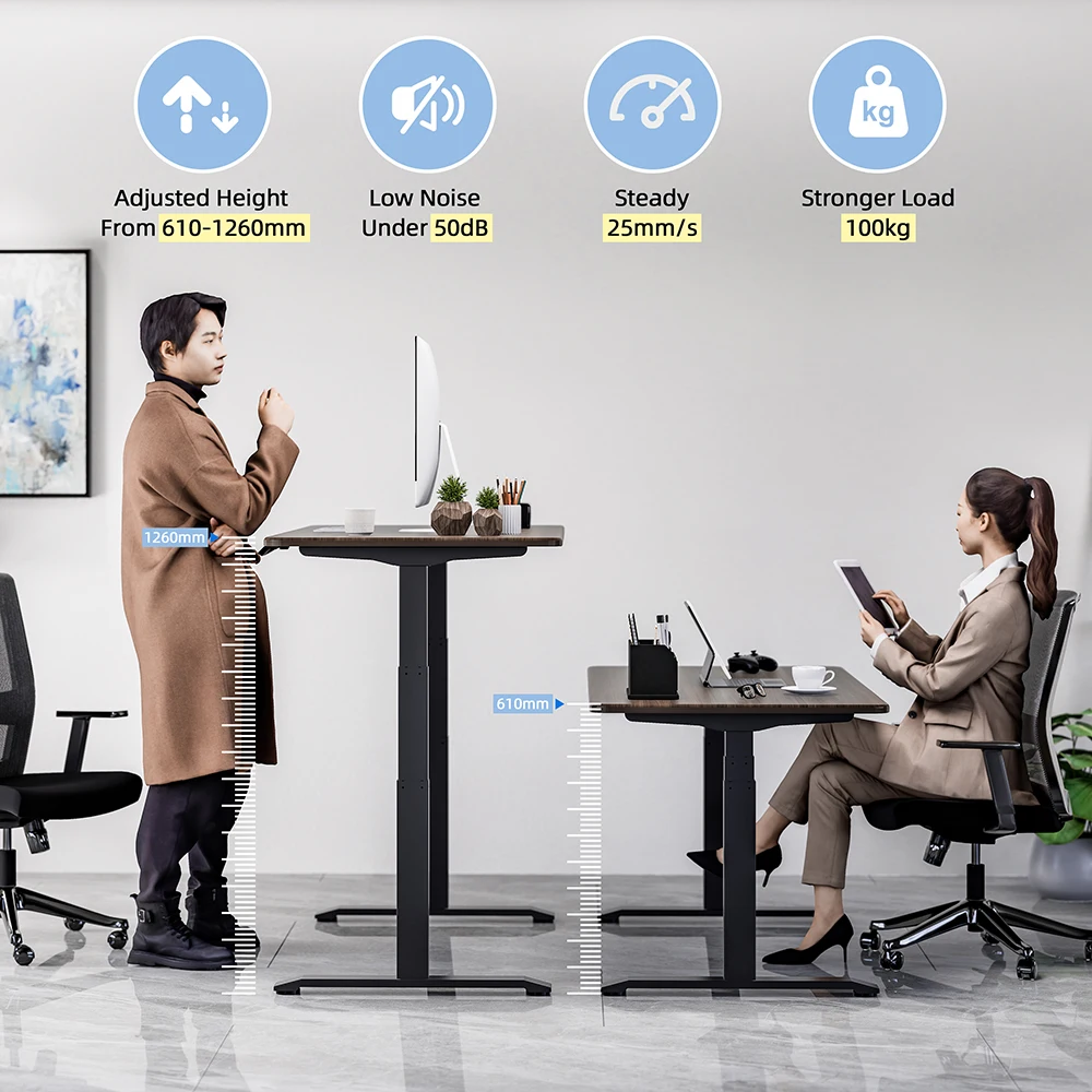 High Quality Ergonomic Modern Office Computer Dual Motor Standing Desk Electric Height Adjustable Desk