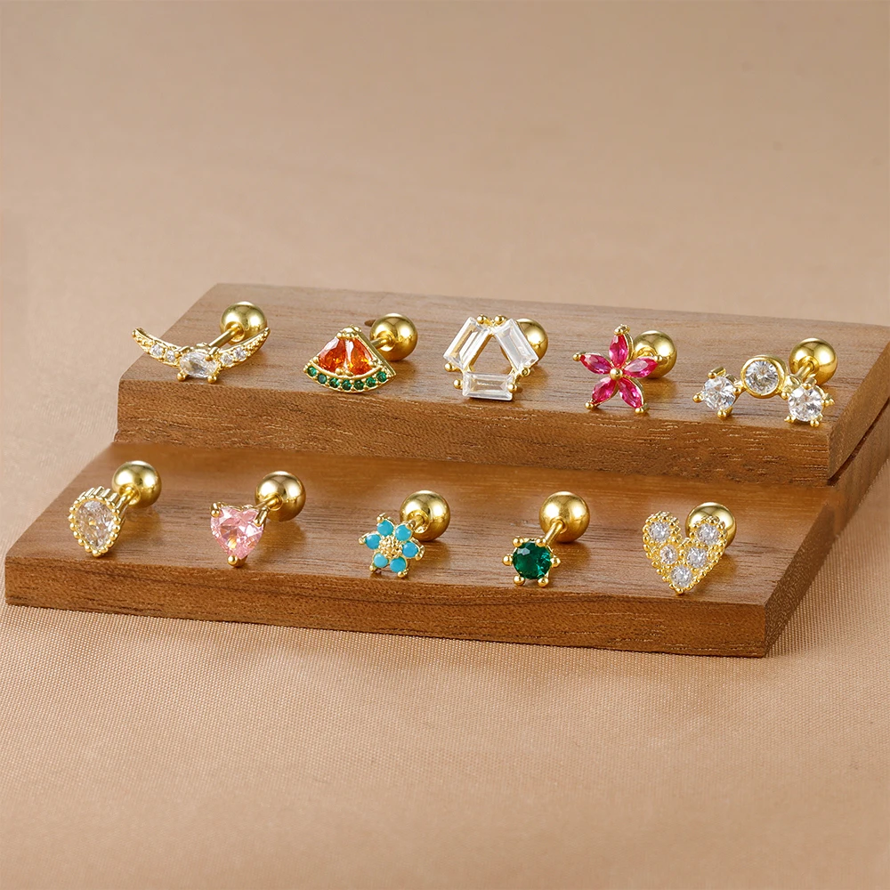 1 Piece Stainless Steel Zircon Stud Earring Women Watermelon Heart Helix Ear Studs Tragus Cartilage Piercing Jewelry