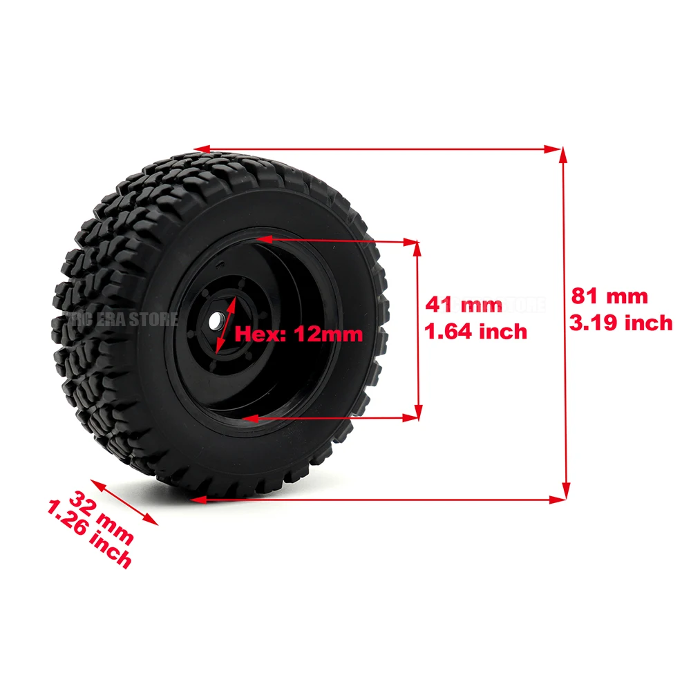 Reifen für RC-Auto 1/14 1/16 RC-Auto-Reifen Rad 4 Stück 12mm Sechskant SCY 16101/2/3 MJX 16208/9 14209 JJRC Q130 C8805 HBX Wltoys Autoreifen – Detail 4