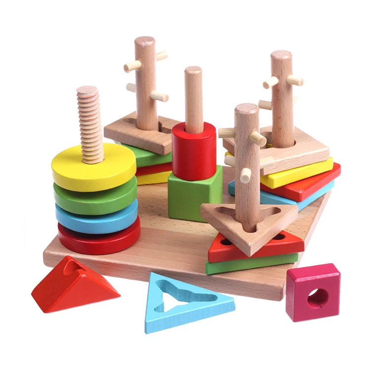 

Children Educational Wooden Toys Colorful Wisdom Plate of Column Geometry Paired Sets of Column Toy Blocks