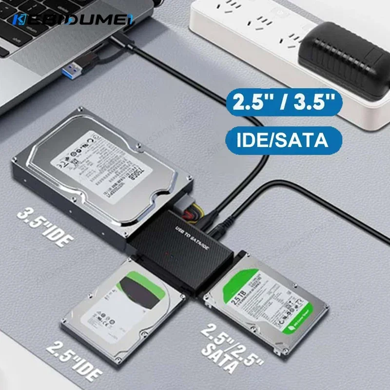 KEBIDUMEI USB3.0 to SATA IDE Hard Disk Adapter Converter Cable for 3.5 2.5 inch HDD/SSD CD DVD ROM CD-RW 3 in 1 IDE SATA Adapter