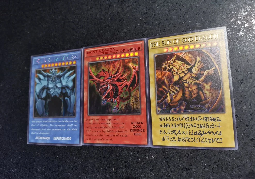 3Pcs Yu-Gi-Oh OCG DIY Anime Card Of God Homemade card 20th anniversary Egyptian God Card Toys Game Collectible Battle Card