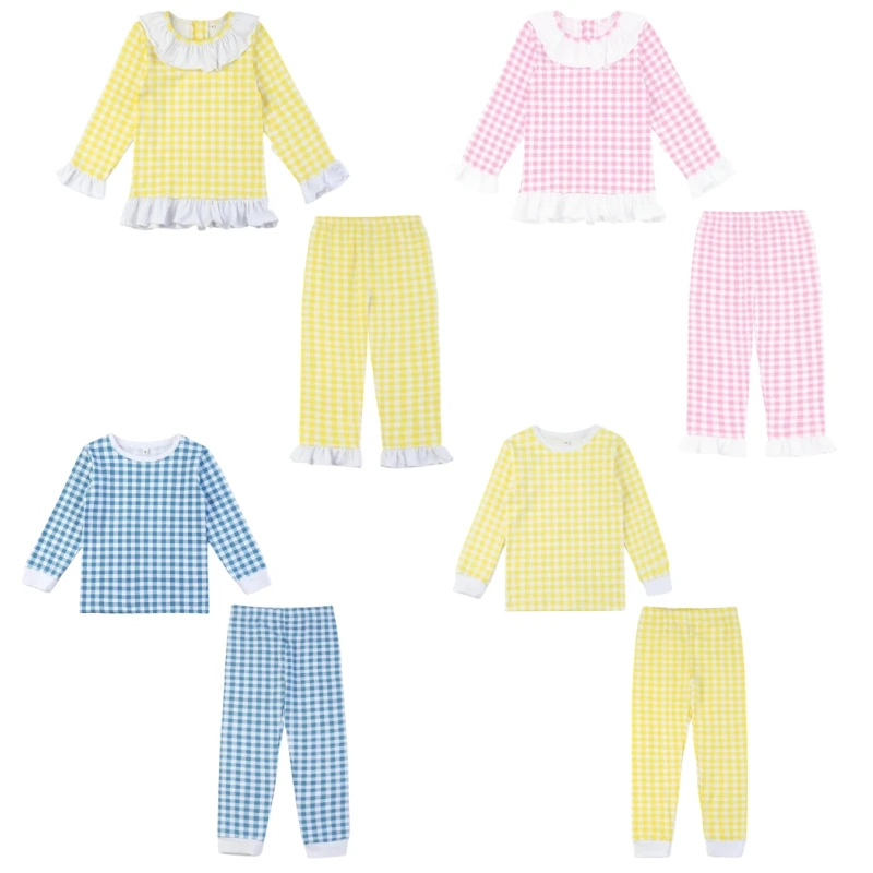 

Ruffkids 100% Cotton Plaid Boys Girls Pajamas Sets Sibling Matching Pjs Baby Clothes Pijama Sleepwear Cute Ruffle Kids Pyjamas