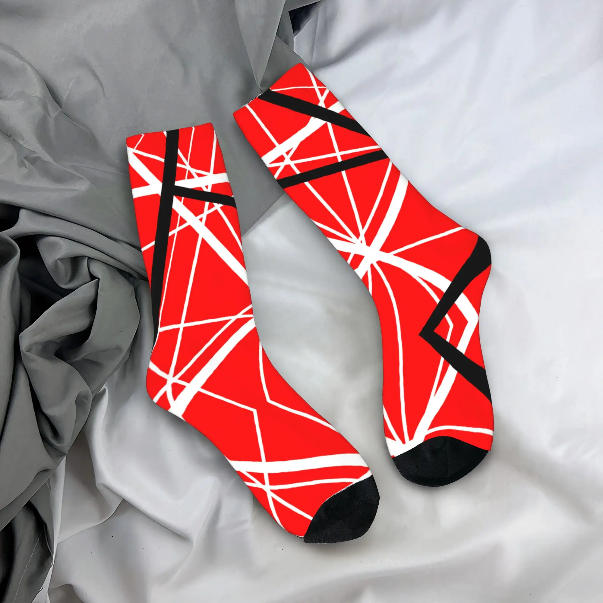 

Van Halen Abstract Red With Black And White Lines Socks Fashion Stockings Autumn Non Slip Socks Soft Graphic Skateboard Socks