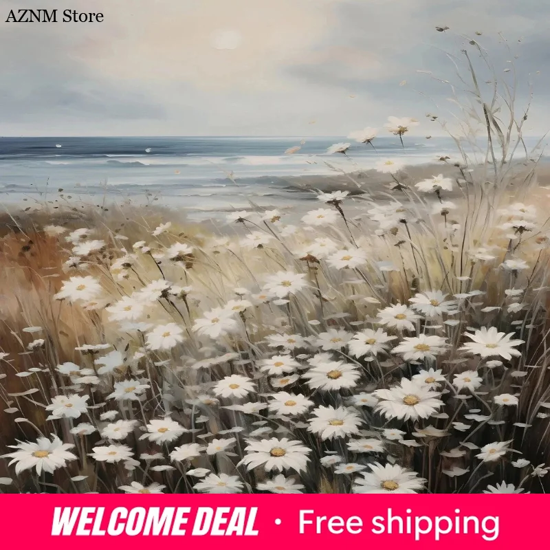 Vintage Countryside Spring Natural Views Wildflower Canvas Painting Wall Art Print  Rustic Landscape Poster Picture Home Deco
