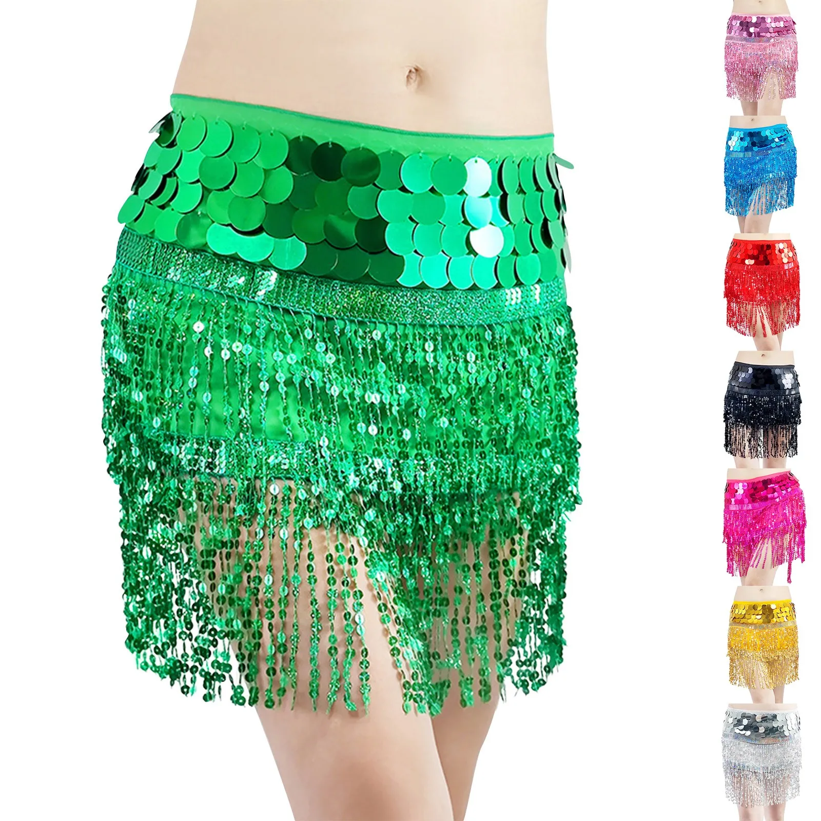 Bufanda de cintura alta para danza del vientre para mujer, falda Sexy con lentejuelas multicolores, bufanda ligera a la moda